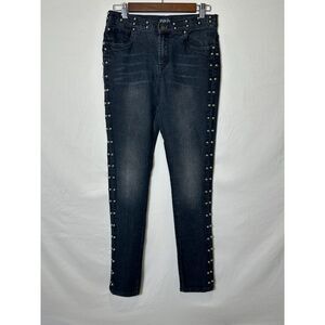 Venus Women's Distressed Hipster Black Studded FAME Mid Rise Ankle Jeans Size 8